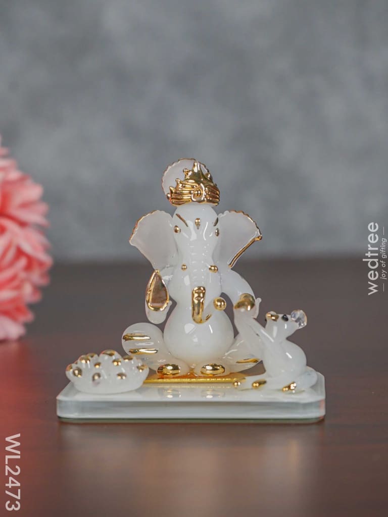 Glass Sitting Ganesha Idol With Rat - Wl2473 Decor