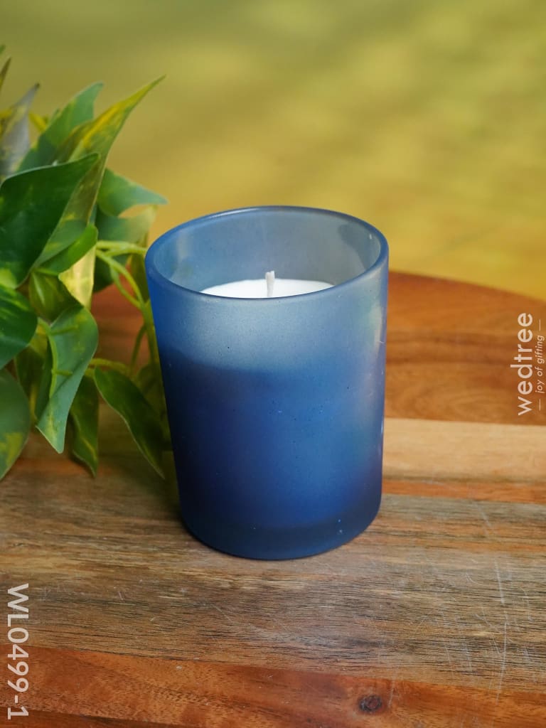 Glossy Glass With Scented Soy Wax Candle - Wl0499 Blue Candles And Votives