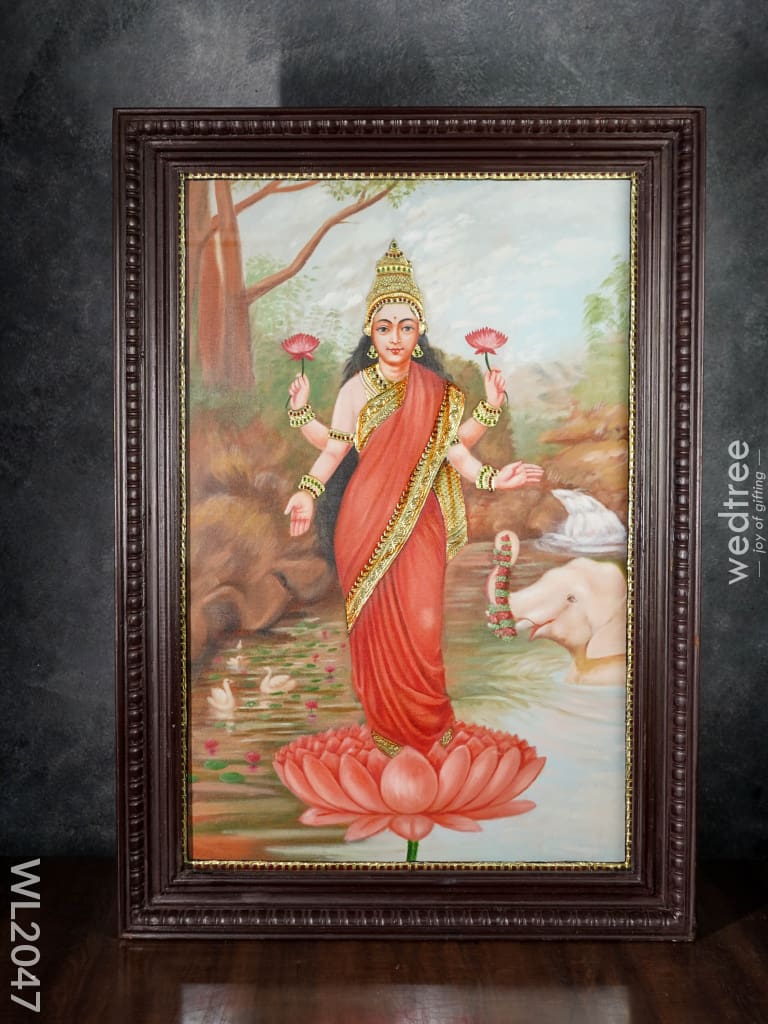 Goddess Lakshmi (3X2 Feet) - Ravi Verma Oil Painting With Tanjore Work Wl2047