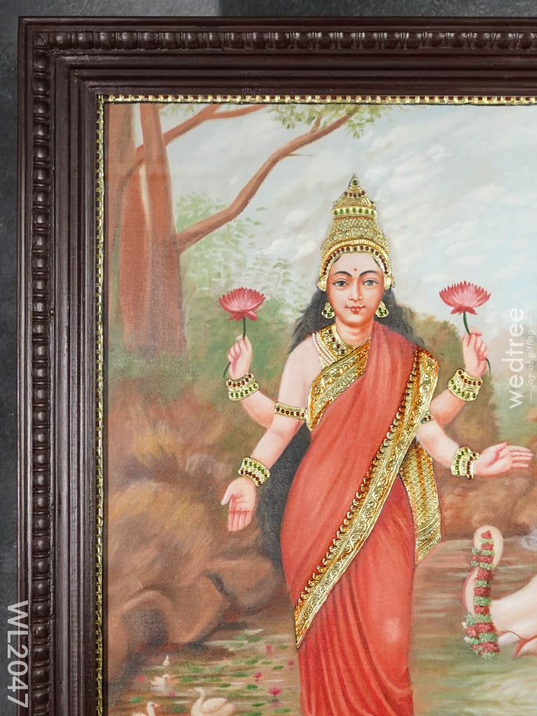 Goddess Lakshmi (3X2 Feet) - Ravi Verma Oil Painting With Tanjore Work Wl2047
