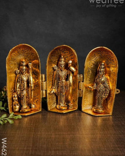 White Metal Gold Finish Ram Darbar Folding Type - W4626 Metal