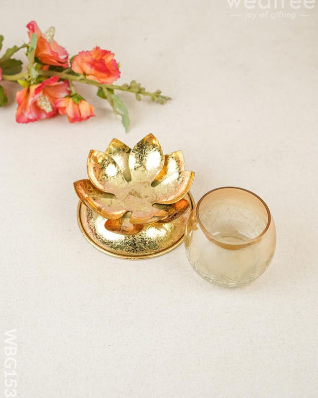 Gold Foil Stand With Cracked Glass Candle Holder - Wbg1538 Candles & Votives Rg