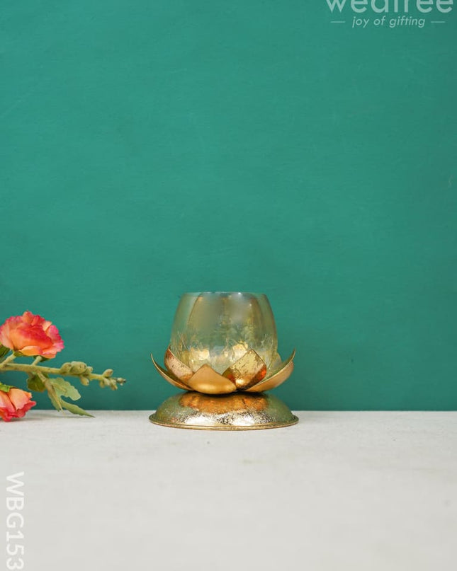 Gold Foil Stand With Cracked Glass Candle Holder - Wbg1538 Candles & Votives Rg