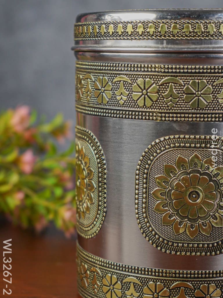 Gold Oxidized Dabba - 7 Inch Wl3267-2 Meenakari Containers