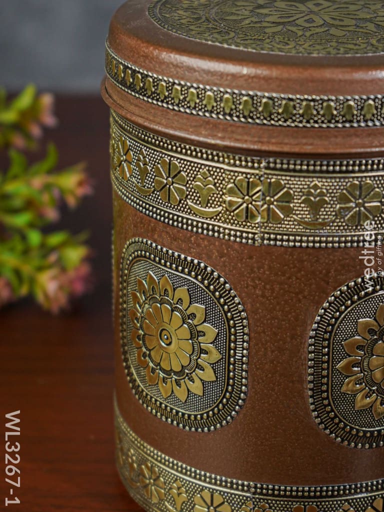 Gold Oxidized Dabba - 7 Inch Wl3267-1 Meenakari Containers
