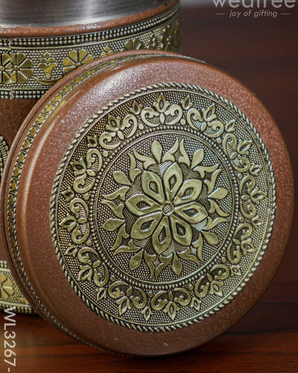 Gold Oxidized Dabba - 7 Inch Wl3267-1 Meenakari Containers