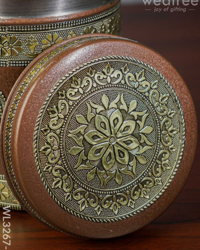 Gold Oxidized Dabba - 7 Inch Wl3267-1 Meenakari Containers
