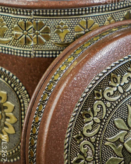 Gold Oxidized Dabba - 7 Inch Wl3267-1 Meenakari Containers