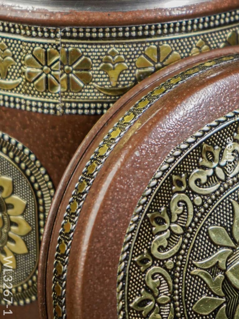 Gold Oxidized Dabba - 7 Inch Wl3267-1 Meenakari Containers