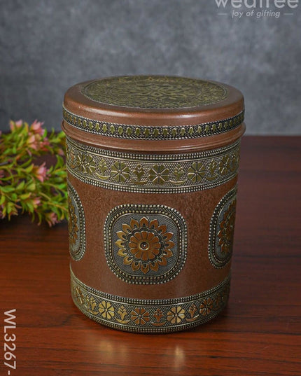 Gold Oxidized Dabba - 7 Inch Wl3267-1 Meenakari Containers