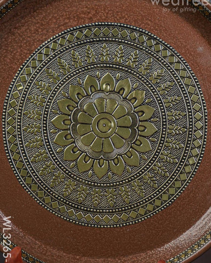 Gold Oxidized Round Plate - Wl3265-3 Meenakari Trays & Plates