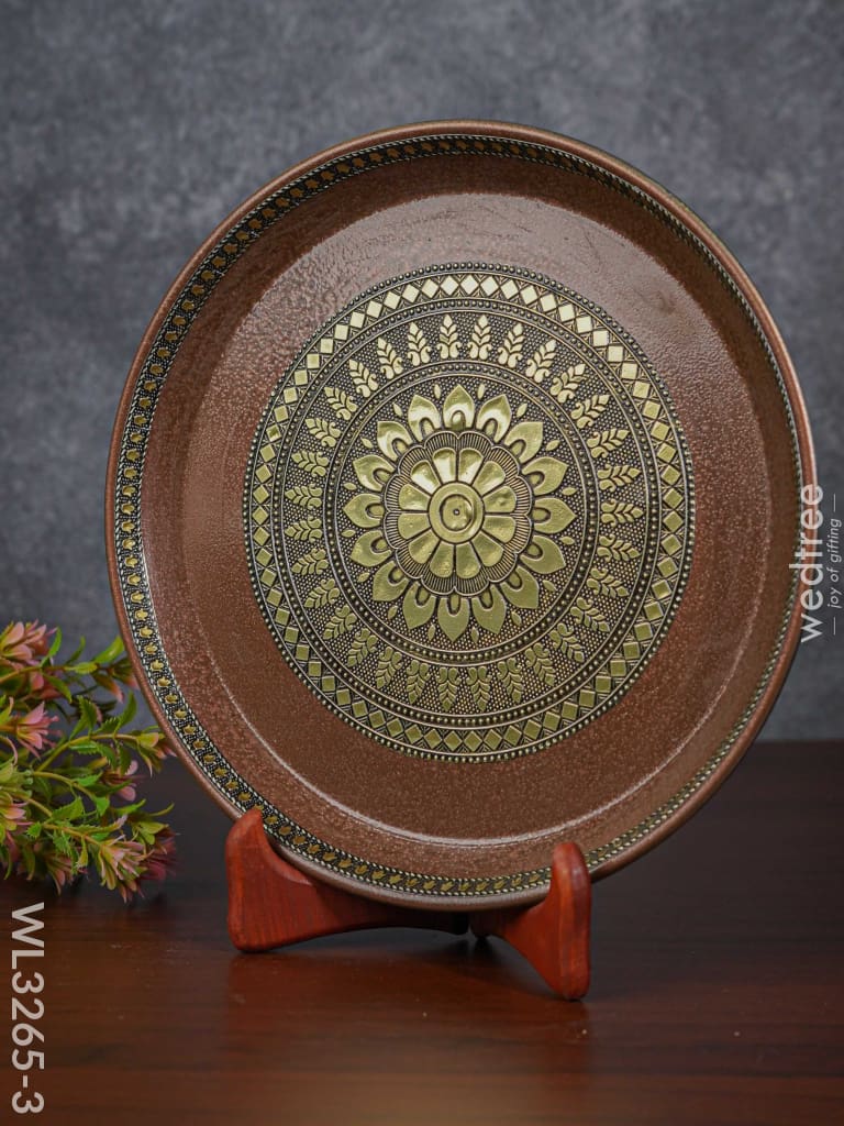 Gold Oxidized Round Plate - Wl3265-3 Meenakari Trays & Plates