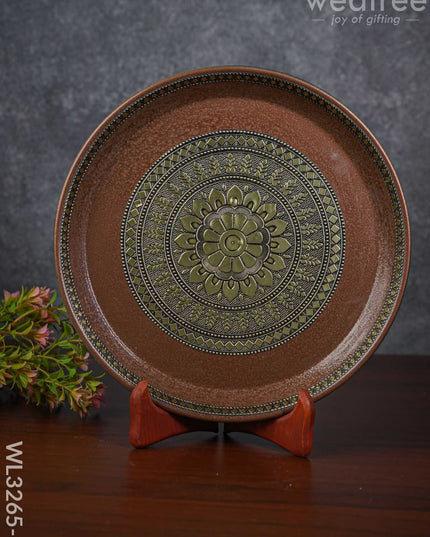Gold Oxidized Round Plate - Wl3265-3 Meenakari Trays & Plates