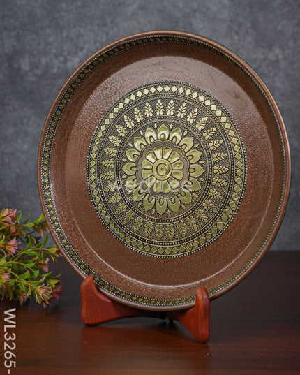 Gold Oxidized Round Plate - Wl3265-3 Meenakari Trays & Plates