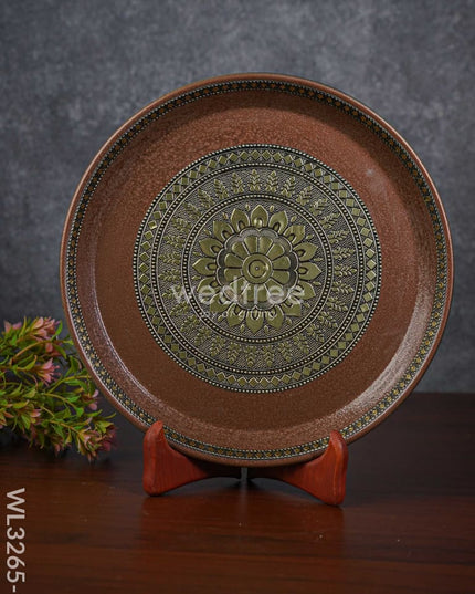 Gold Oxidized Round Plate - Wl3265-3 Meenakari Trays & Plates