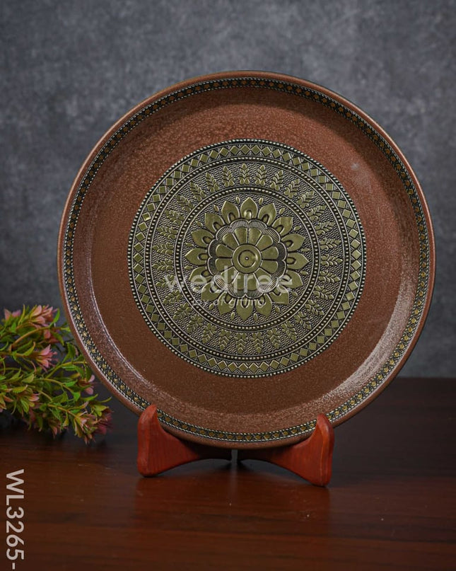 Gold Oxidized Round Plate - Wl3265-3 Meenakari Trays & Plates
