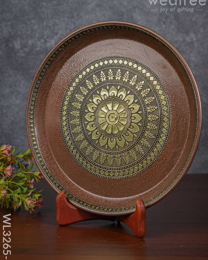 Gold Oxidized Round Plate - Wl3265-3 Meenakari Trays & Plates