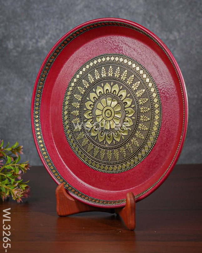 Gold Oxidized Round Plate - Wl3265-2 Meenakari Trays & Plates