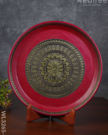 Gold Oxidized Round Plate - Wl3265-2 Meenakari Trays & Plates