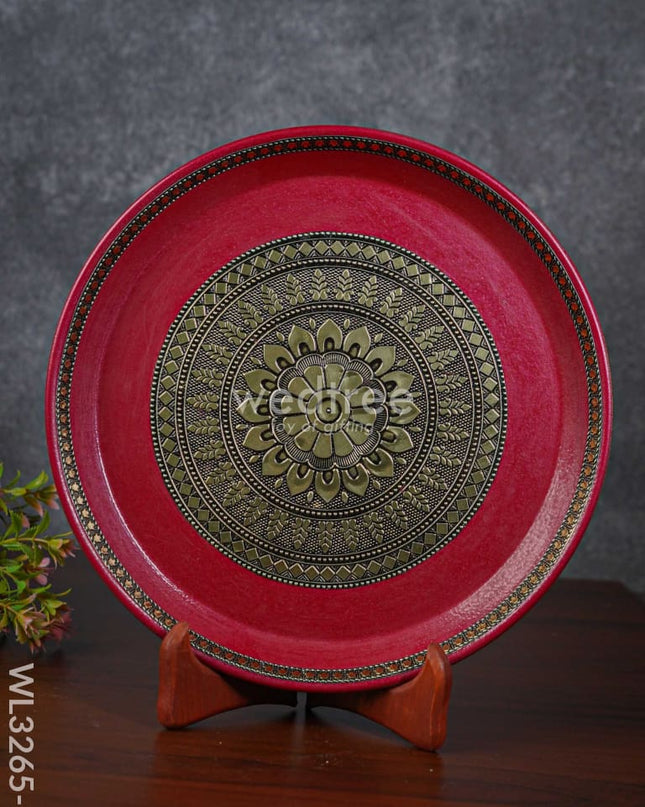 Gold Oxidized Round Plate - Wl3265-2 Meenakari Trays & Plates