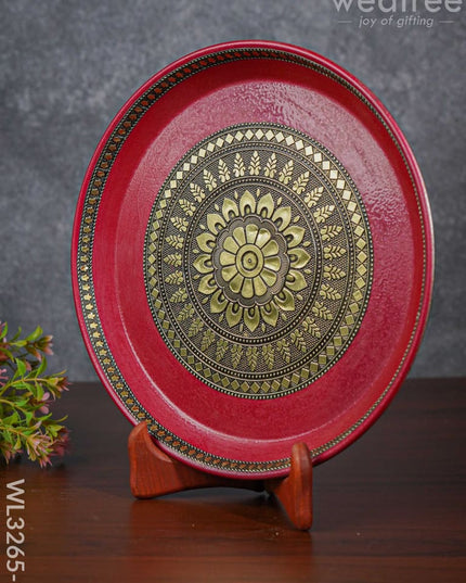 Gold Oxidized Round Plate - Wl3265-2 Meenakari Trays & Plates