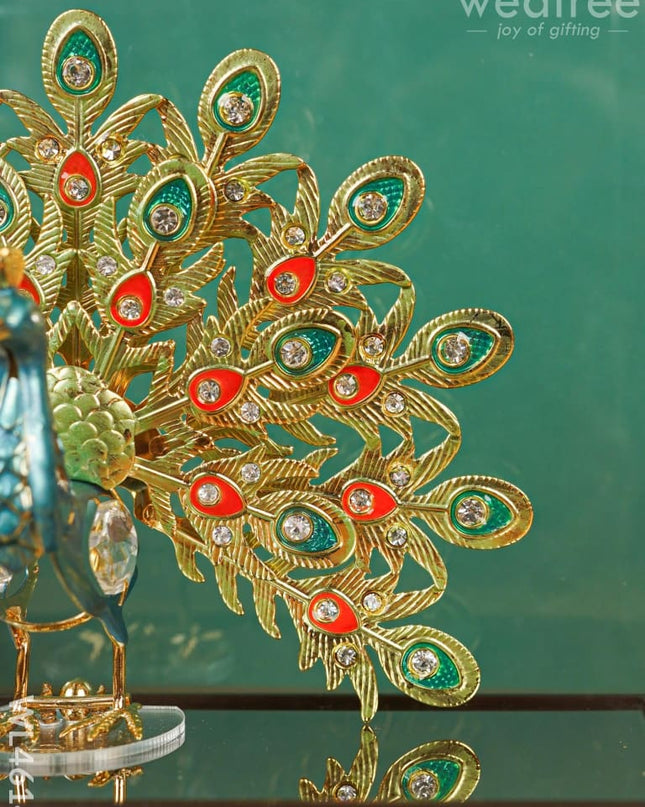 Gold Peacock Enamel In Acrylic Cabinet - Wl4614 Plated