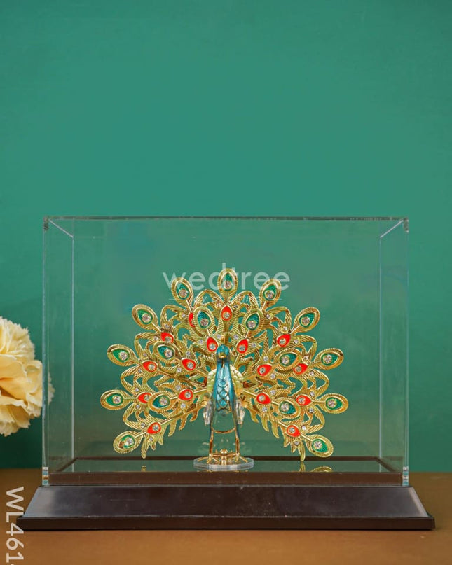 Gold Peacock Enamel In Acrylic Cabinet - Wl4614 Plated
