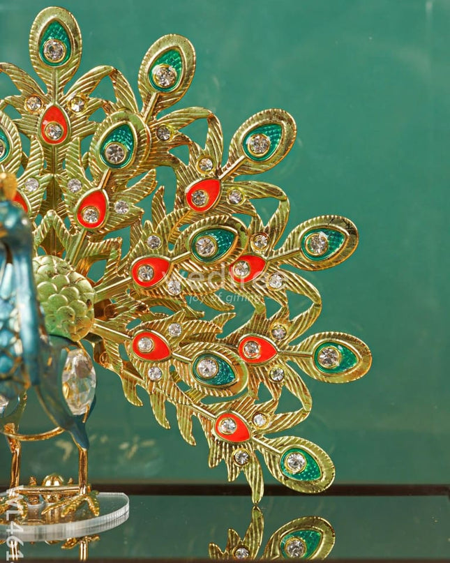 Gold Peacock Enamel In Acrylic Cabinet - Wl4614 Plated