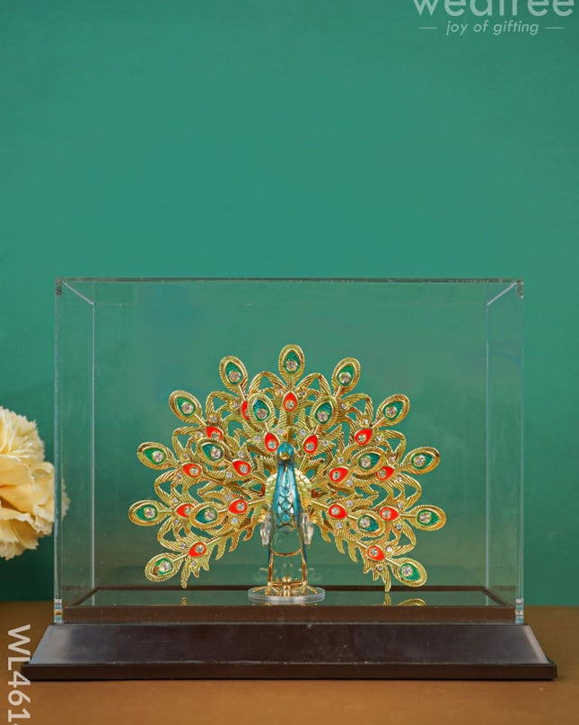 Gold Peacock Enamel In Acrylic Cabinet - Wl4614 Plated