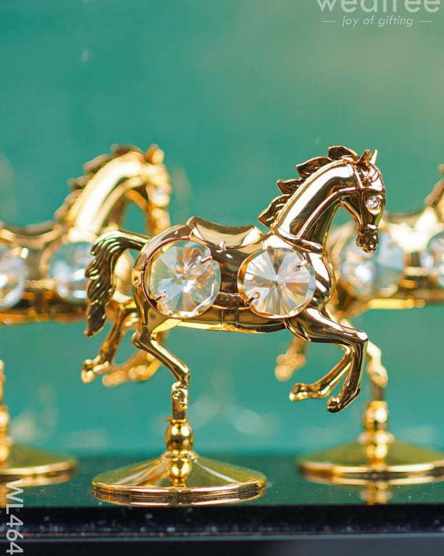 Gold Plated 7 Running Horses With Acrylic Cabinet - Wl4648