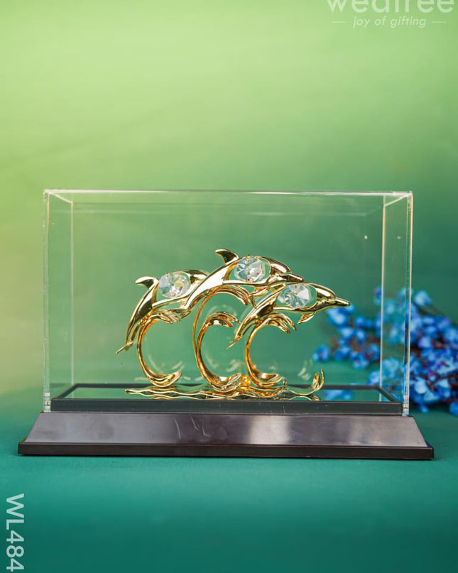 Gold Plated Dolphin with Acrylic Cabinet - WL4845 Gold Plated