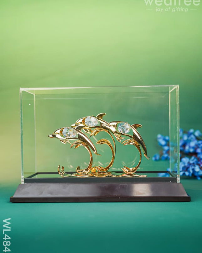 Gold Plated Dolphin with Acrylic Cabinet - WL4845 Gold Plated