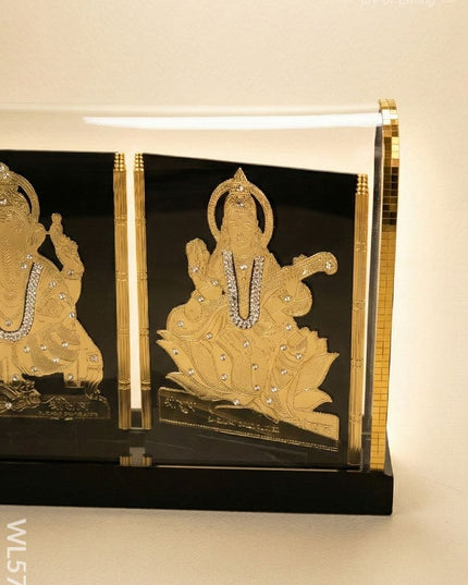 Gold Plated - Ganesha Lakshmi Sarawathi with Arcylic Cabinet - WL5720 - Gold Plated