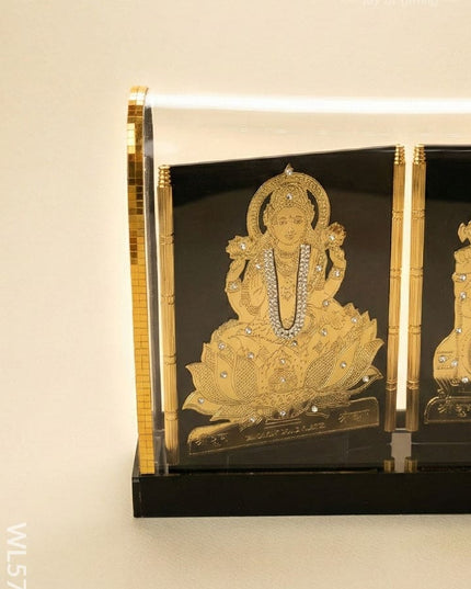 Gold Plated - Ganesha Lakshmi Sarawathi with Arcylic Cabinet - WL5720 - Gold Plated
