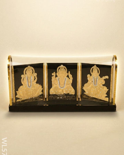 Gold Plated - Ganesha Lakshmi Sarawathi with Arcylic Cabinet - WL5720 - Gold Plated
