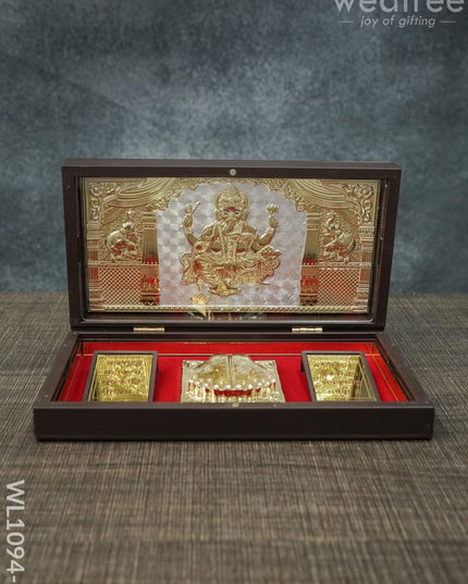 Gold Plated Prayer Box Large - Wl1094 Ganesha Paduka