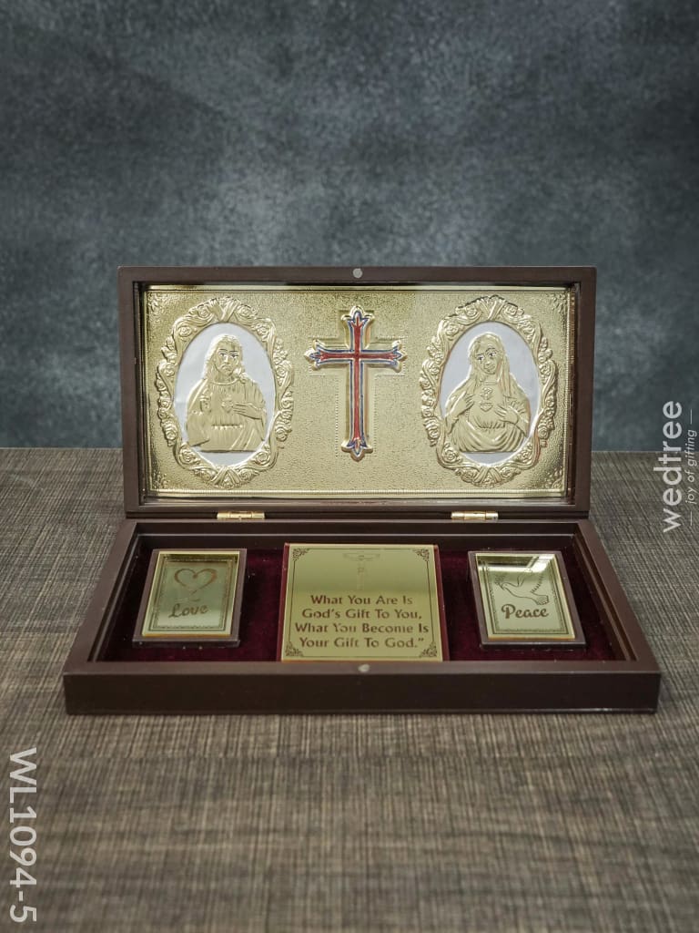 Gold Plated Prayer Box Large - Wl1094 Jesus And Mary Catholic Paduka