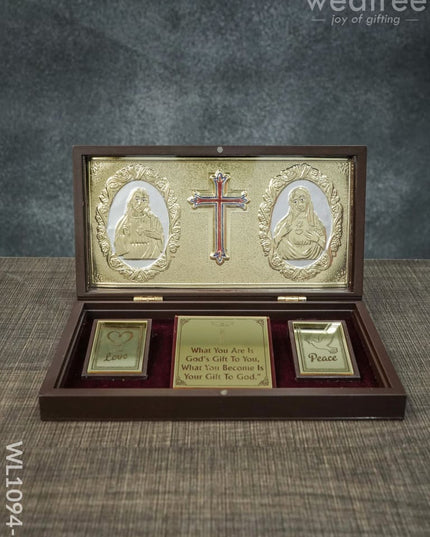 Gold Plated Prayer Box Large - Wl1094 Jesus And Mary Catholic Paduka