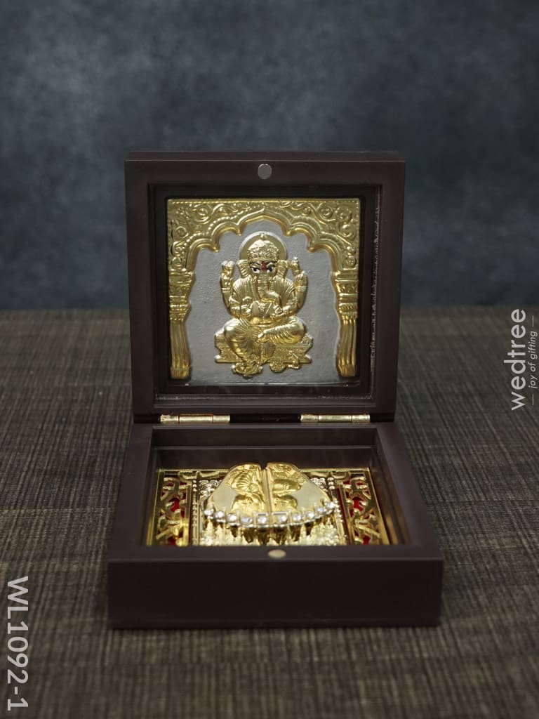 Gold Plated Prayer Box Mini - Wl1092 Ganesha Paduka