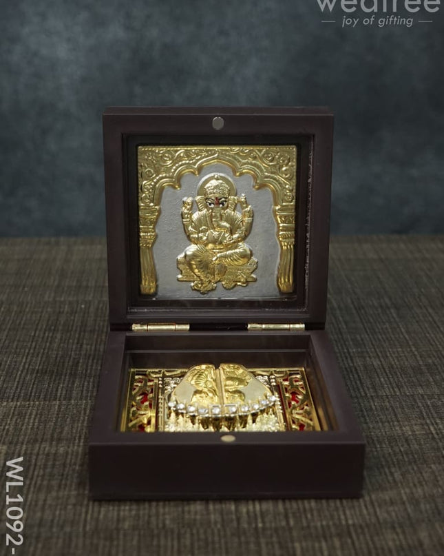 Gold Plated Prayer Box Mini - Wl1092 Ganesha Paduka