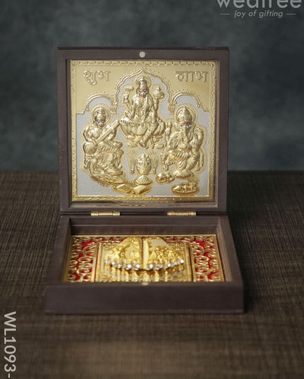 Gold Plated Prayer Box Small - Wl1093 Ganesh Lakshmi Saraswathi Paduka