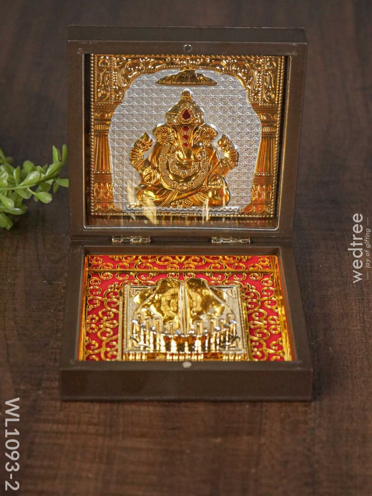 Gold Plated Prayer Box Small - Wl1093 Ganesha Paduka