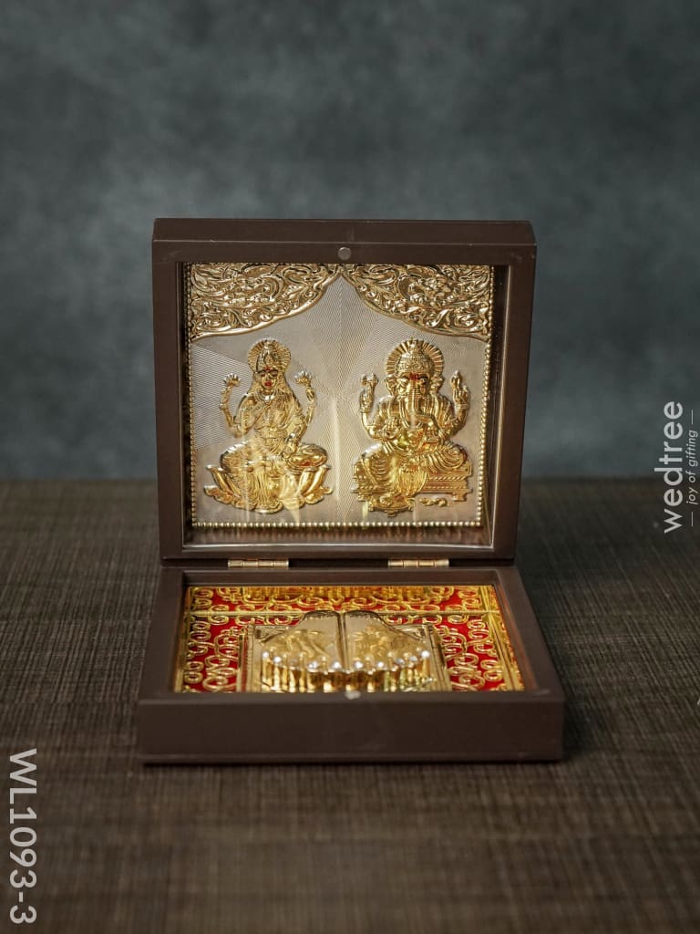 Gold Plated Prayer Box Small - Wl1093 Lakshmi Ganesh Paduka