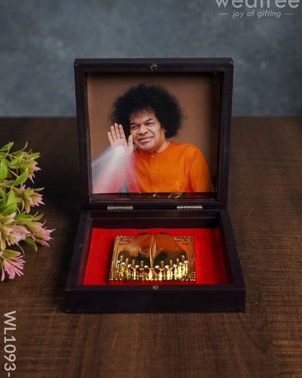 Gold Plated Prayer Box Small - Wl1093 Om Sai Ram Paduka