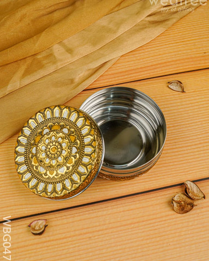 Gold White Oxidised Poori Box - 4 inches - WBG0472 - Utensils RG