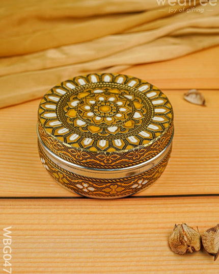 Gold White Oxidised Poori Box - 4 inches - WBG0472 - Utensils RG