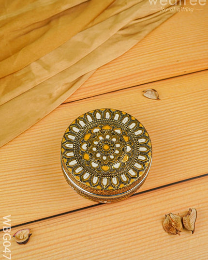 Gold White Oxidised Poori Box - 4 inches - WBG0472 - Utensils RG
