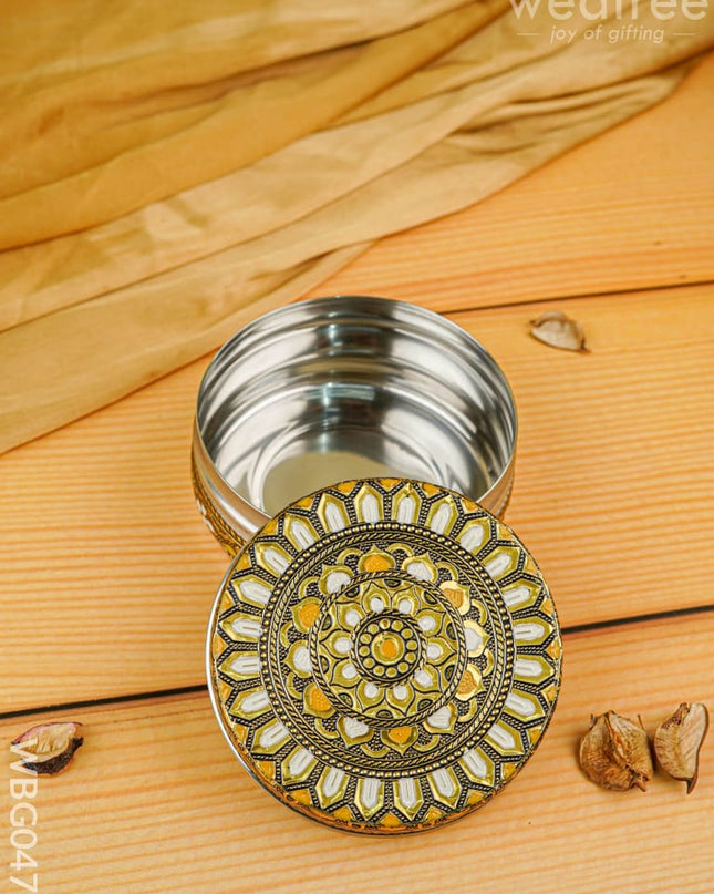 Gold White Oxidised Poori Box - 4 inches - WBG0472 - Utensils RG