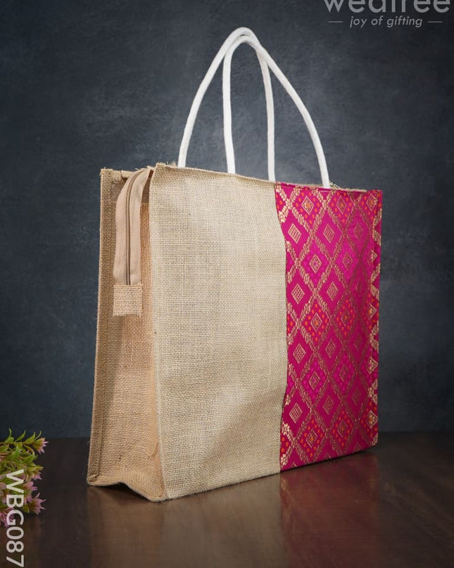 Golden Brocade Design Jute Bag - 14.5 Inch Wbg0875 Bags