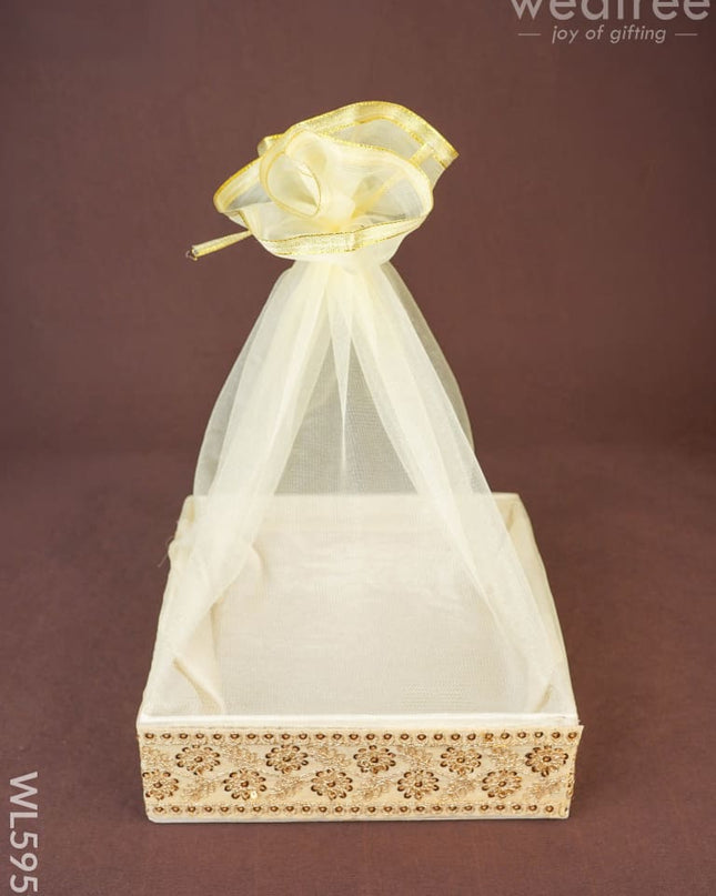 Golden Embroidered Trousseau Basket - 10 inch - WL5959 - Wedding Essentials